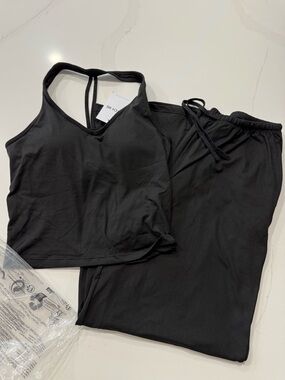 KatchMe | Halter Top with Built in Bra & Wide Leg Pants Set